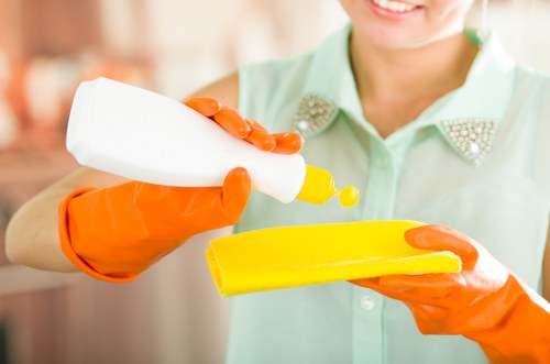 Cleaner receiving staff training for carpet care